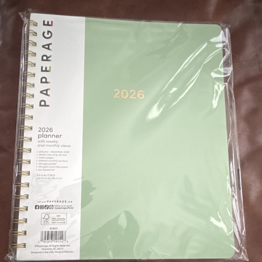 Paperage 2026 Weekly Monthly Planner 9.5 x 11 in Spiral Bound Green